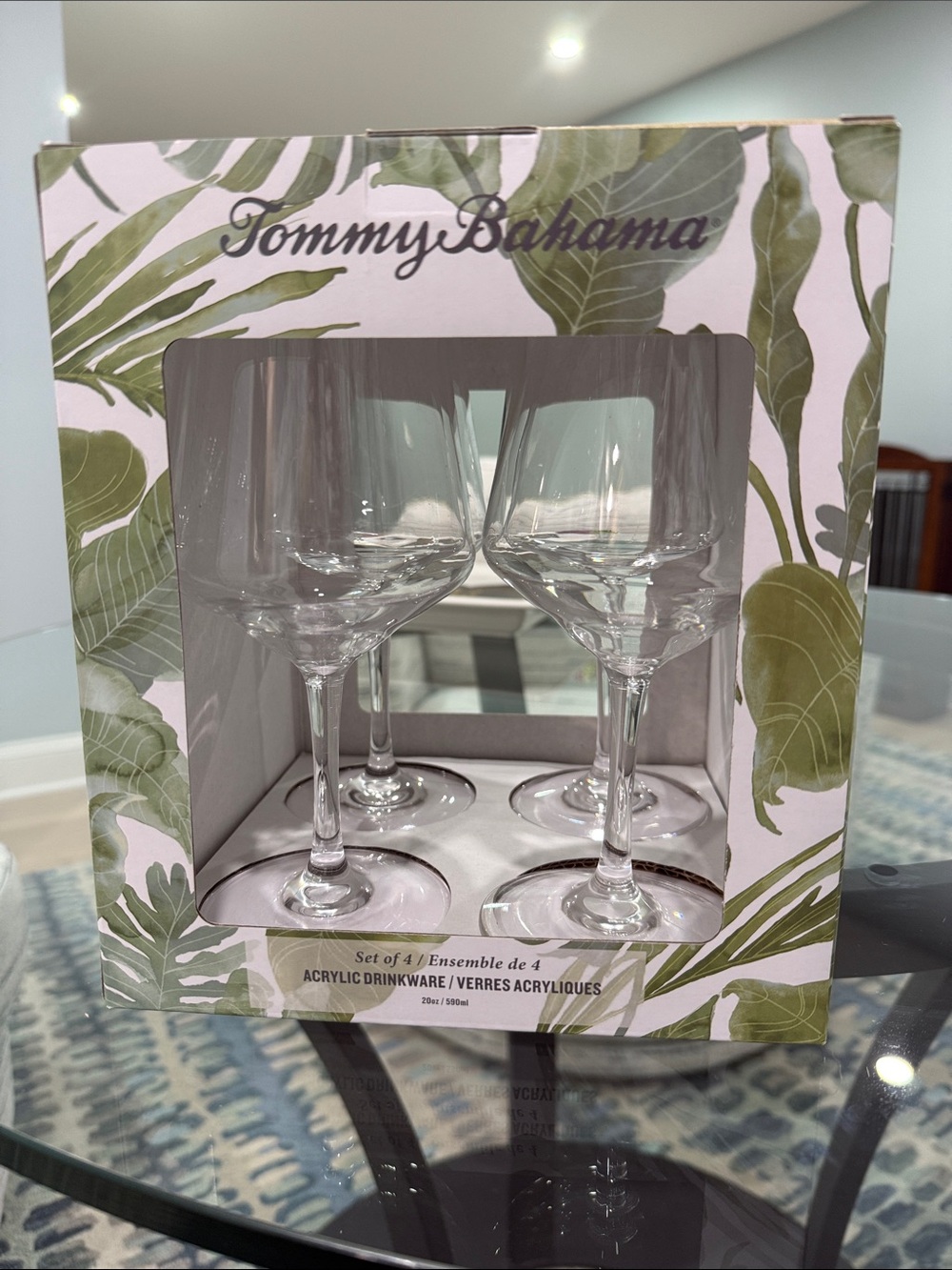 Tommy Bahama Transparent Acrylic Wine Glasses - Clear Set of 4